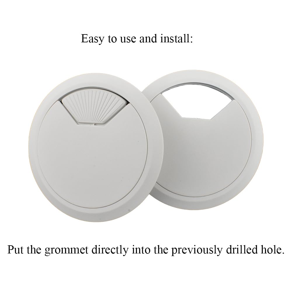 HAHIYO 2Pcs 3.15Inch/80mm White ABS Plastic Sector-Shaped Desk Grommet Wire Grommet Cable Management Cord Hole Cover Desk Wire Hole Insert Wire Organizer for Computer Office Home Equipment System