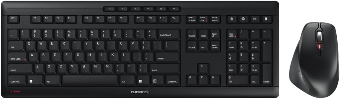 Cherry Stream Comfort Desktop Wireless Keyboard and Mouse | USB SX Scissors Mechanism | Whisper-Quiet Silent | Keystroke (Black, Desktop Combo)