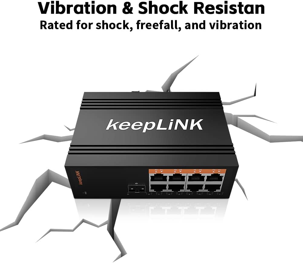 8 Port Industrial PoE Switch Unmanaged, Gigabit PoE Switch with 8 PoE+ Ports @245w, 1 SFP Slot, DIN Rail Hardened Network Switch, IP40