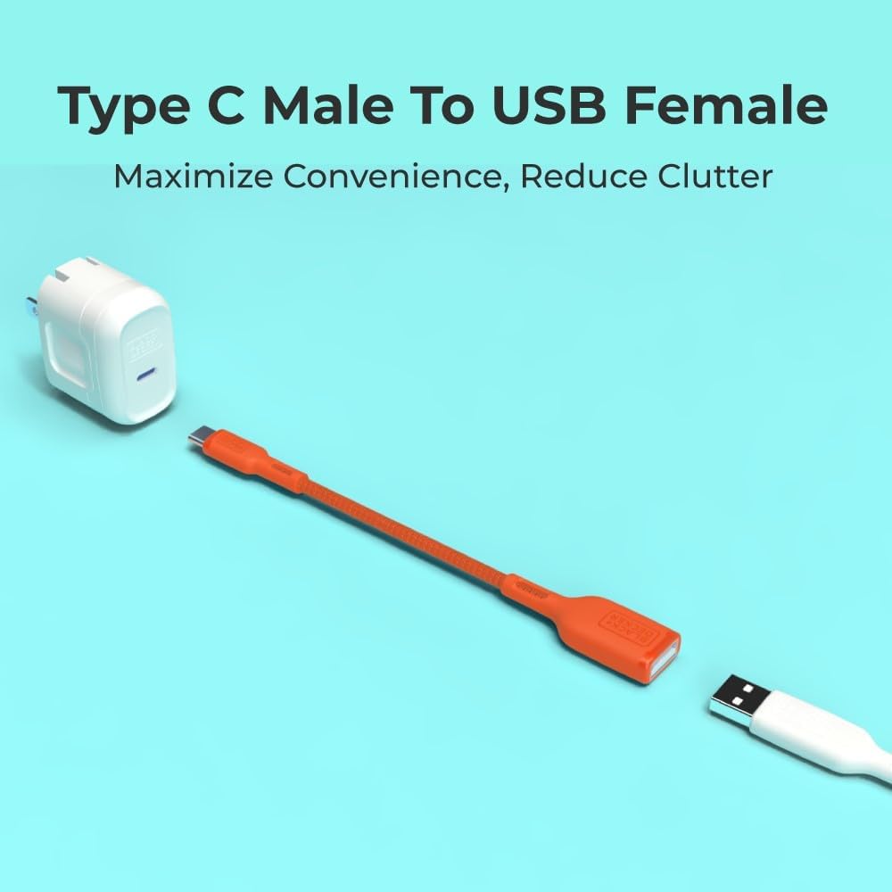 BLACK+DECKER USB C to USB A Adapter, USB C Male to USB Female Adapter Nylon Braid, Type C OTG Cable Compatible w/iPhone 16 15 Pro, MacBook Pro 2022/Air/Mini, iPad—2 Pack, 3" (Coral Rose)