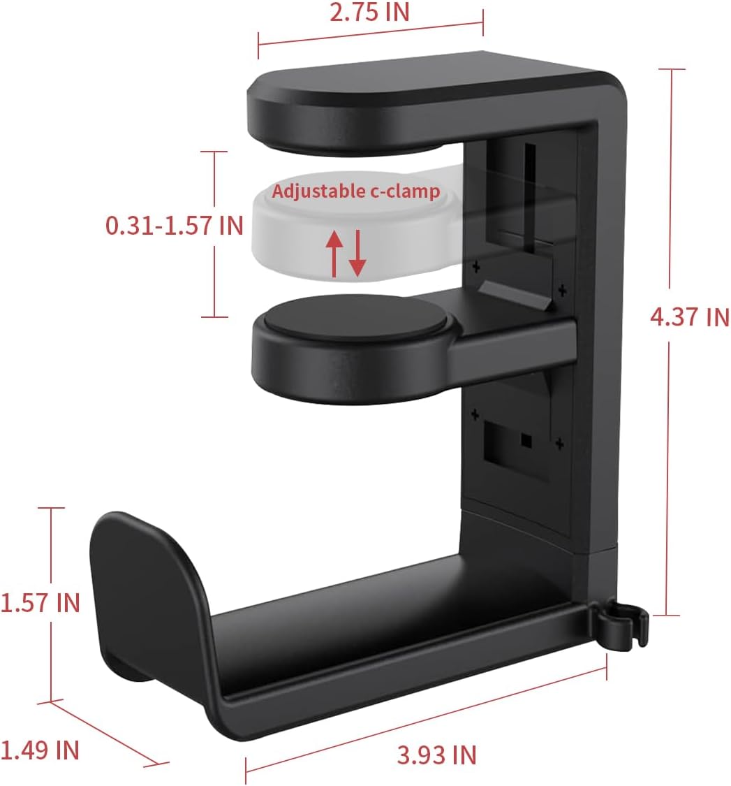 Adjustable Headphone Stand Holder - Universal Desktop Organizer for Gaming/Office Setup - Durable & Lightweight Design - Easy Installation - Modern Accessory - Black