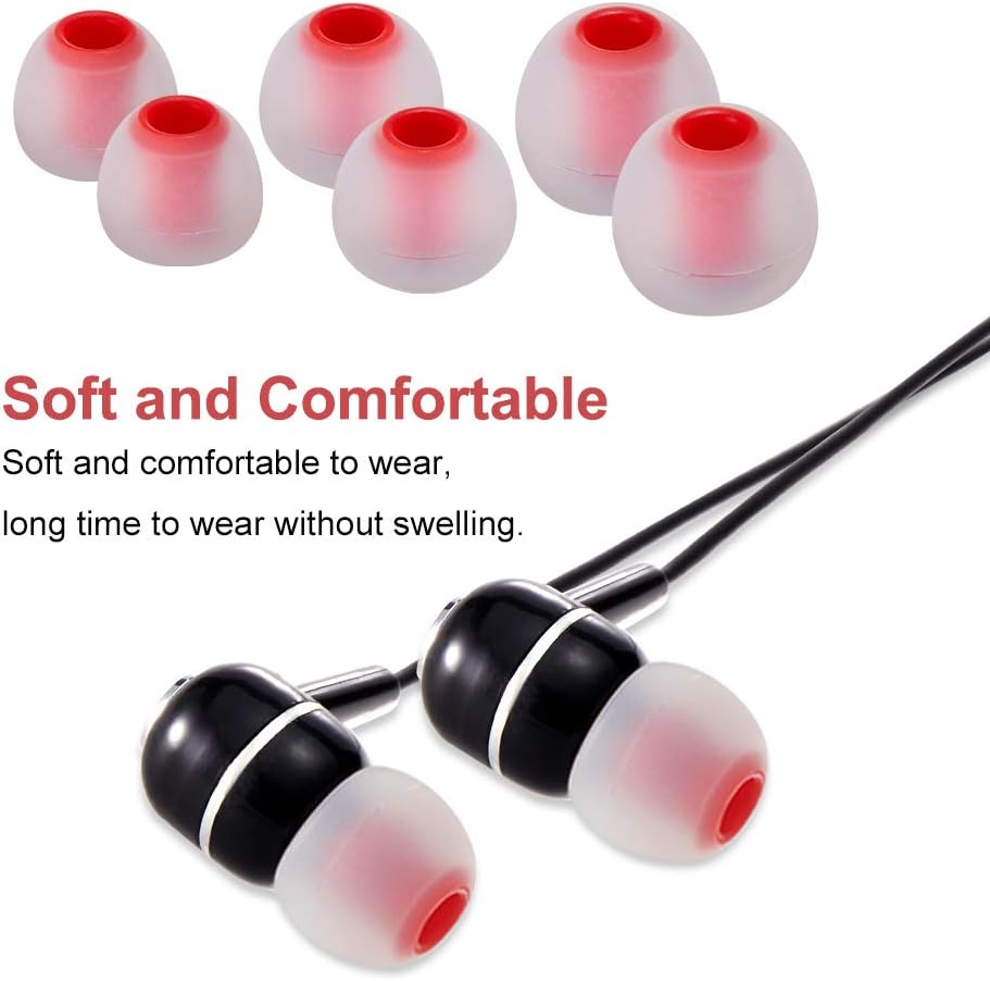 Earbud Tips Soft Silicone Earbuds Replacement Tips Fit for in-Ear Headphones(Inner Hole from 3.8mm - 4.2mm Earphones) 9 Pairs S/M/L,Transparent Red