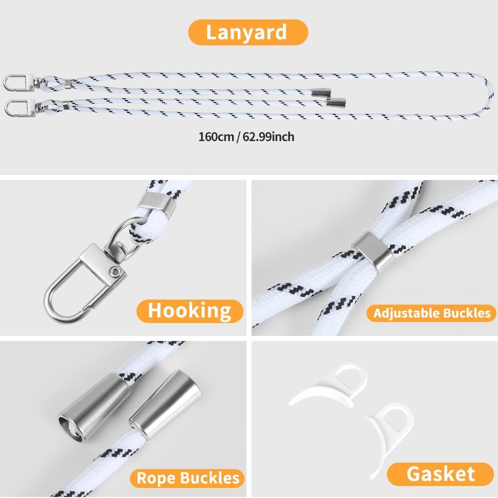 for iPhone 14 Pro Case with 62.99 inch Lanyard, Classic Clear&White Magnetic Phone Case, Drop&Shockproof Protection Cases, Phone Lanyard for Around The Neck, Compatible with Magnet Accessory