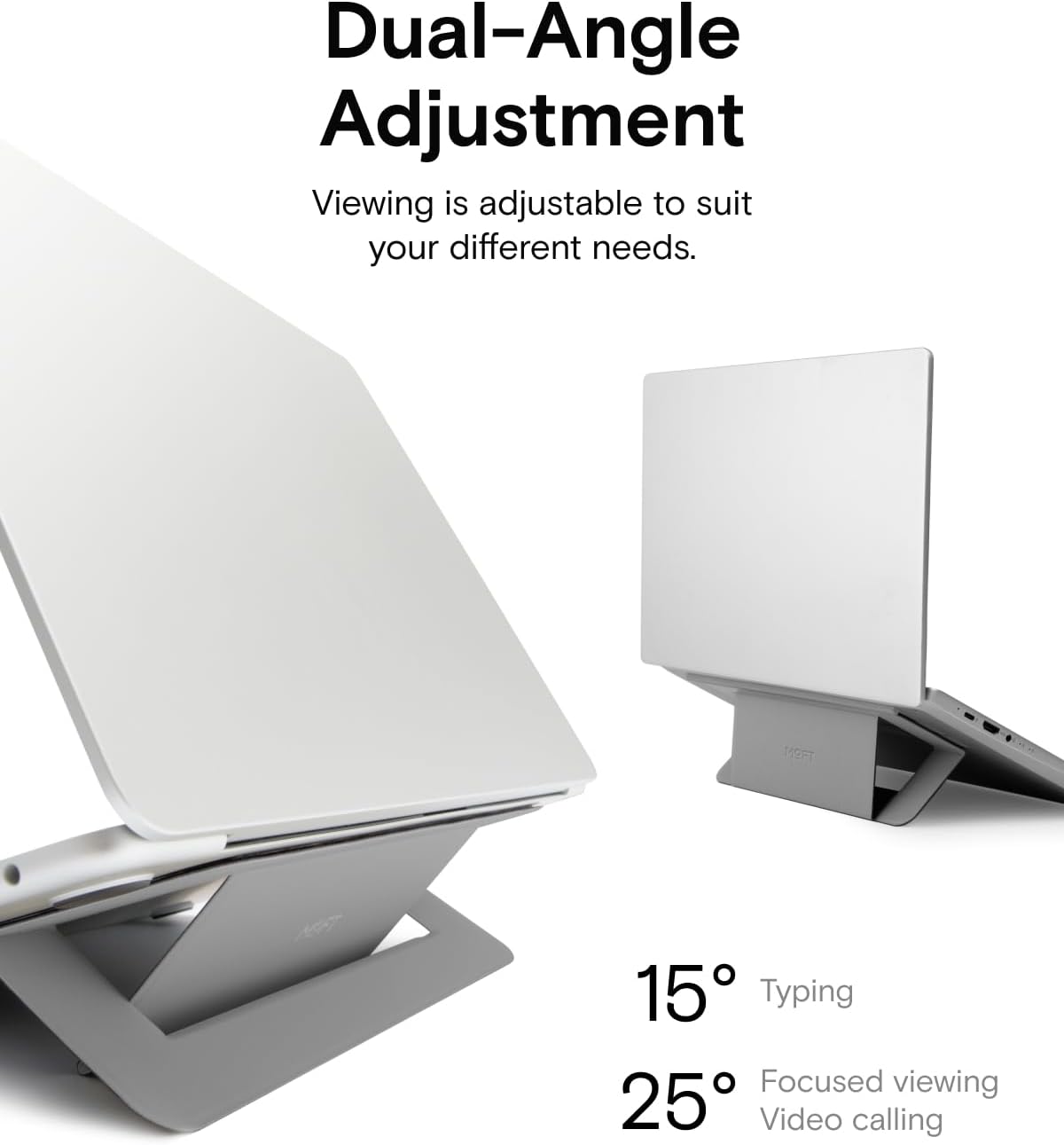 MOFT Laptop Stand for Desk, Adhesive Airflow Laptop Cooling Riser for Heat Dissipation with 2 Adjustable Viewing Angles, Foldable & Portable Computer Stand Compatible with Laptops 11"-16", Cool Grey