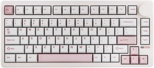 EPOMAKER QK81 75% Wireless Mechanical Gaming Keyboard, QMK/VIA Programmable and Hot-Swappable, 81 Keys with Metal Knob, 2.4Ghz/BT/USB, Creamy Gasket-Mount, RGB Backlight (White, Flamingo Switch)