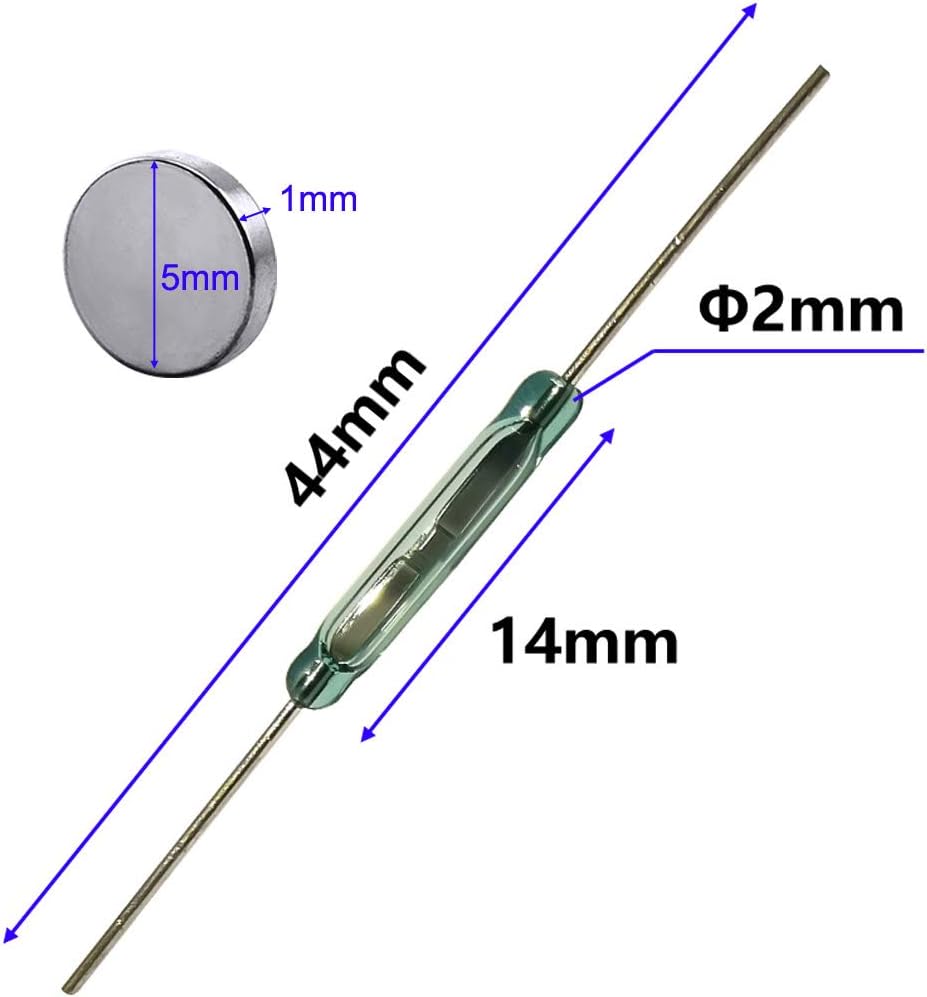20pcs Glass Reed Switch Reed Contact Normally Open (N/O) Magnetic Induction Switch (2mm×14mm) with 20pcs Multi-Use Magnetic Sheet