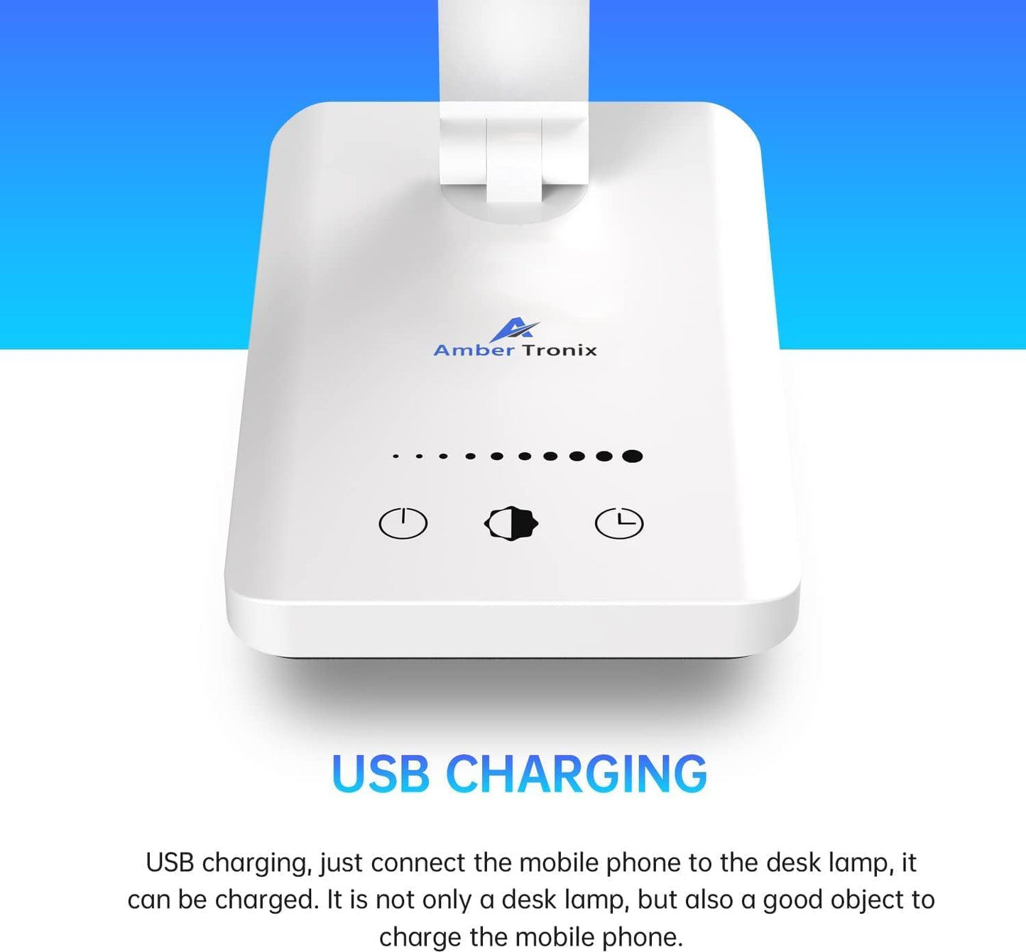 Ambertronix LED Desk Lamp with USB Charging Port, Dimmable Eye-Caring Reading Desk Light for Home, with 5 Brightness Level & 3 Lighting Modes, Touch Control, Auto Timer (White)