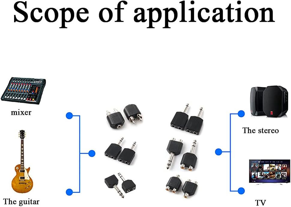 Hahiyo 3.25 M-2x6.35 F-TRS Stereo Plug Interconnect Audio One Male 6.35mm(1/4 inch) and Two Females 3.25mm(1/8Inch) Adapter Splitter Good Signal Sound Snap Tight Not Wobble for Guitar Black 2pcs