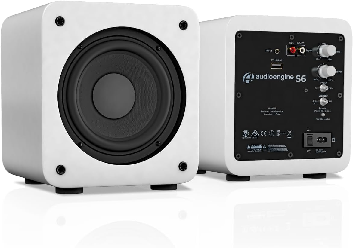 Audioengine S6 210W Compact Powered Mini Subwoofer- Powerful Bass in a Small Package - Great for Desktops, Apartments, Offices and Gaming Setups