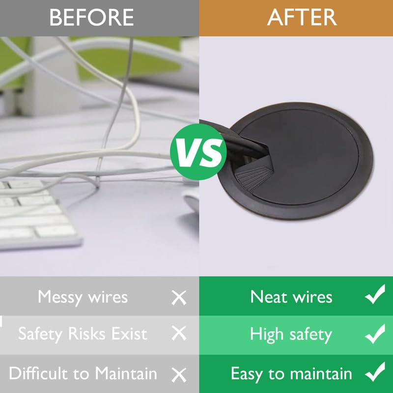 5 Pcs Desk Grommet 3-1/8" / 80 mm, Desk Cord Hole Cover, Cable Grommet ABS Plastic, Desk Hole Grommet for Home & Office Pc, Detachable Adjustable Cable Cord Organizer-Black