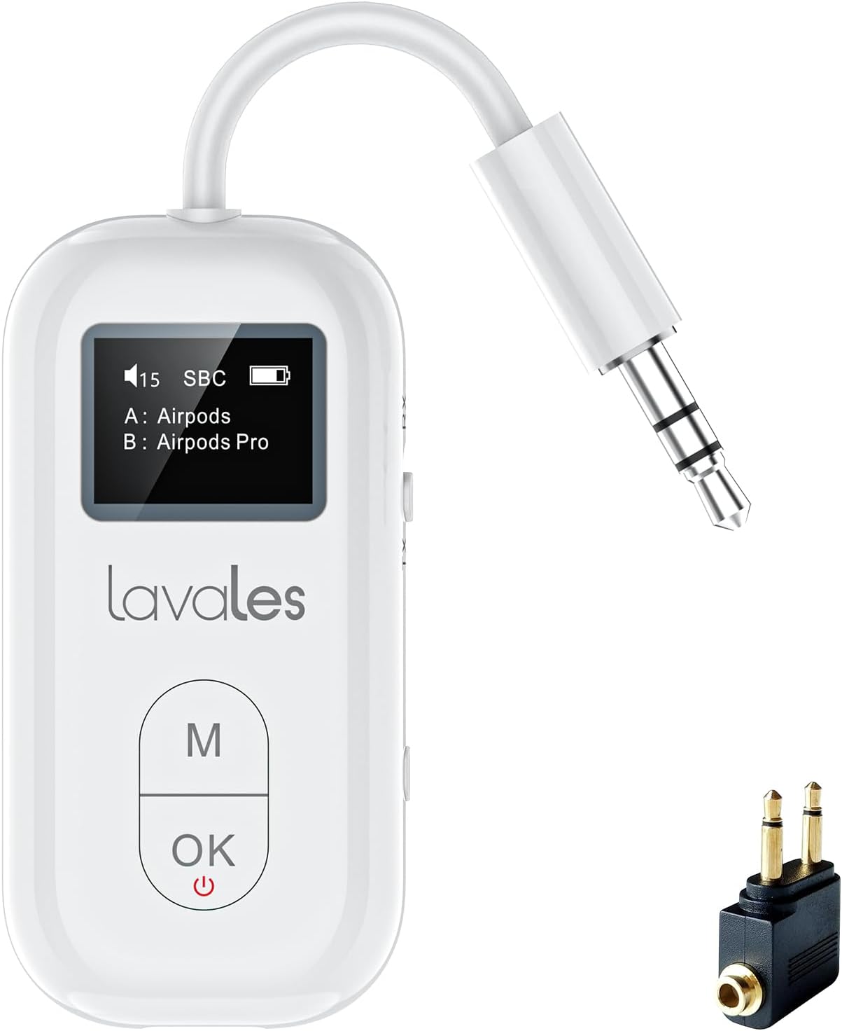 Bluetooth 5.3 Transmitter Receiver for Airplane, Wireless Audio Adapter w/Screen for 2 AirPods, AptX Adaptive/SBC/HD,100ft Long Range, 25h Playtime, 3.5mm Aux Adapter for TV, Speakers, MP3