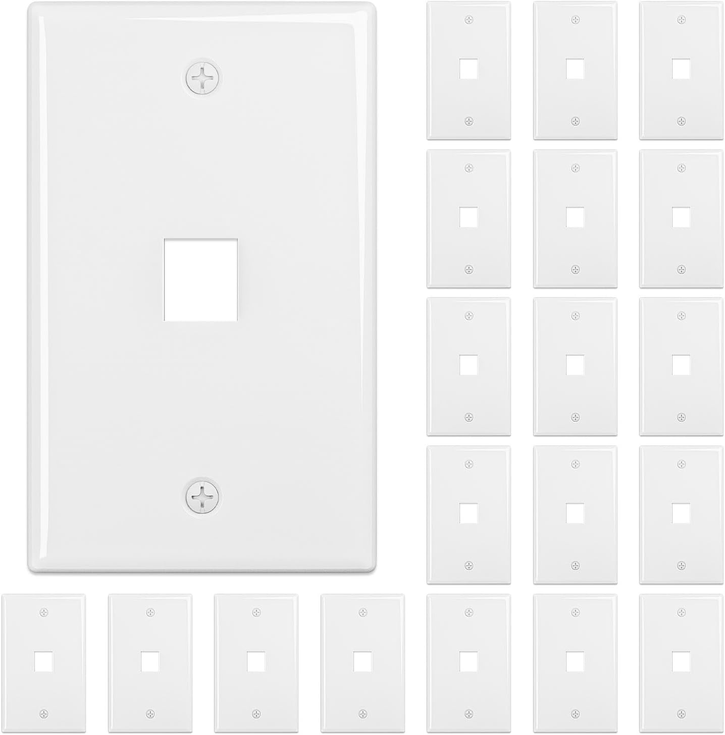 FGB 1-Port Keystone Wall Plate 20-Pack, Low-Profile Single Gang Wall Plates for RJ45, HDMI, and Coax Keystone Inserts, White