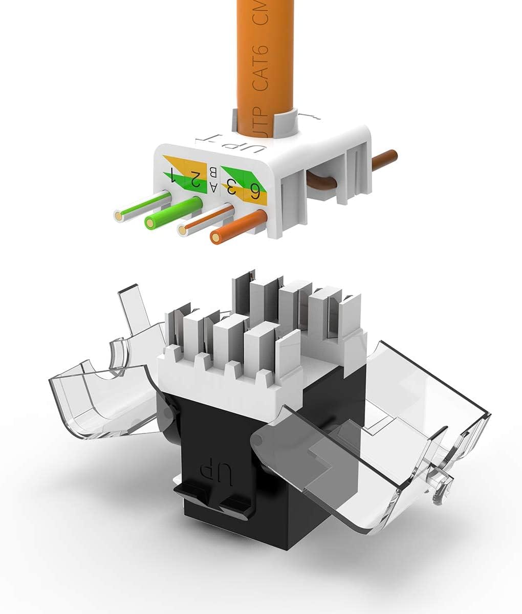 AMPCOM CAT6 Keystone Jack Tool-Less RJ45 UTP, No Punch-Down Tool Required Module Coupler 12-Pack Black