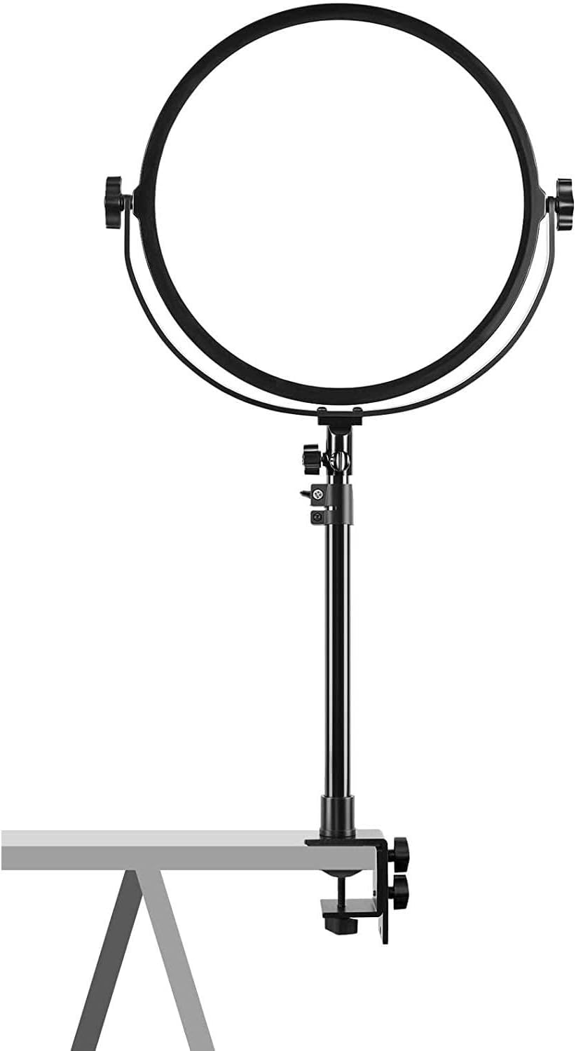 GVM Key Light, 14" LED Video Light with APP Control, Bi-Color Round Lighting, Ultra Thin 60W 3200-5600K Dimmable LED Soft Light with Table Stand for Gaming Studio YouTube Wedding Live Streaming