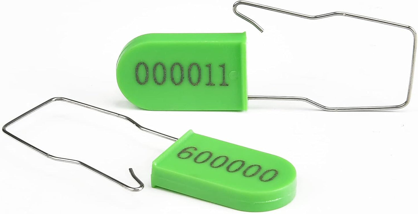 50PCS Plastic Padlock Security Seals Metal Wire Padlocks Electric Meter Lockout Tags Self-Locking Numbered Anti Tamper Seal Lock Green