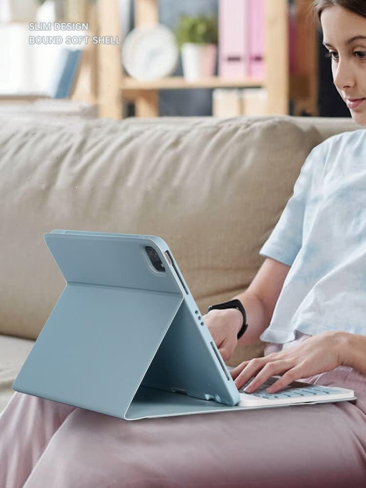 AnMengXinLing Keyboard Case for iPad Air 13 Inch (M3 2025/M2 2024)/Pro 12.9 6th/5th/4th Generation with Mouse Pencil Holder, Magnetically Detachable Keyboard Mouse, Blue