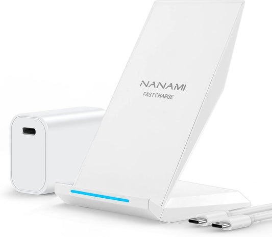 NANAMI Fast Wireless Charger, Qi Certified Charging Stand[with 20W PD Charger] 7.5W for iPhone 16/16 Plus/16 Pro/16 Pro Max/15/14/13/12,10W for Samsung Galaxy S25/S25+/S25 ultra/S24/S24 Ultra/S23/S22