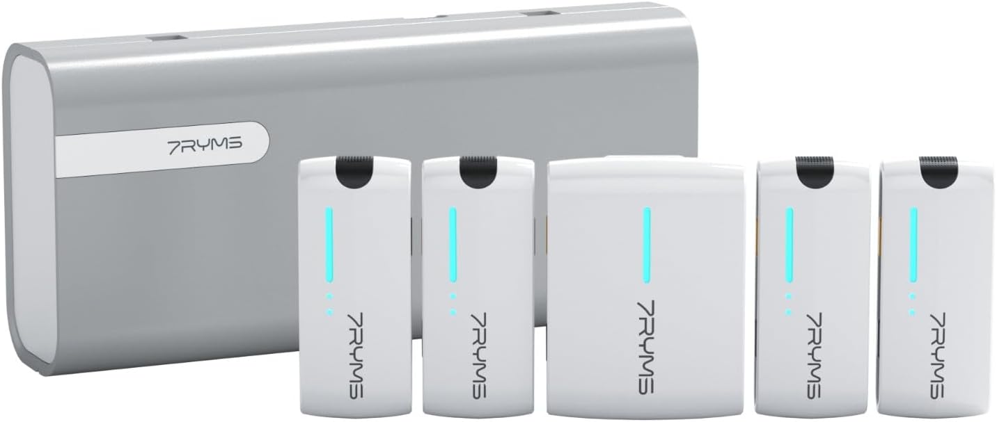 7RYMS iRay DW40 Wireless Lavalier Microphone with Four Transmitters One Charging Case Support AI Denoise, 48kHz/24bit Recording for Video Vlog, Interview, Live Streaming, Podcasting-White