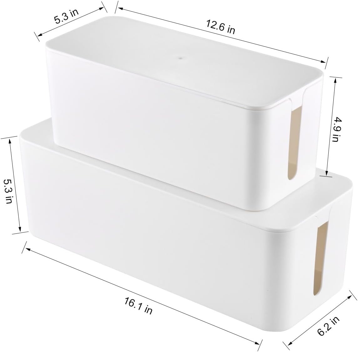 Cable Management Box, 2 Pack Large & Medium Cable Organizer Box with 17 PCS Cable Management Set, Cord Organizer Box to Hide Surge Protector on Desk or Floor (White)