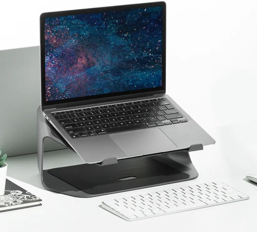NUMIN Facet Laptop Station Graphite | Laptop Tabletop Stand Tall Height Ventilated | Sturdy Rust Free Metal Design | Anti Slip leatherite Surface | Compatible for MacBook, HP, Dell, Lenovo