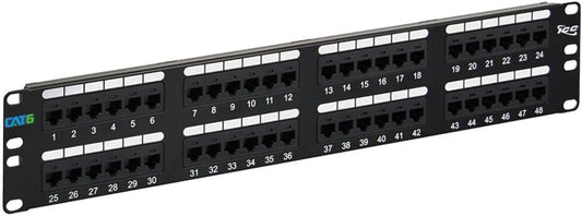 ICC CAT6 Patch Panel, UL Listed & PoE++ Rated Gigabit Applications, Rackmount 48 Port 2U 19-Inch Network Patch Panel with Rear 110 IDC Terminal Blocks for Gigabit Network Switch, Black