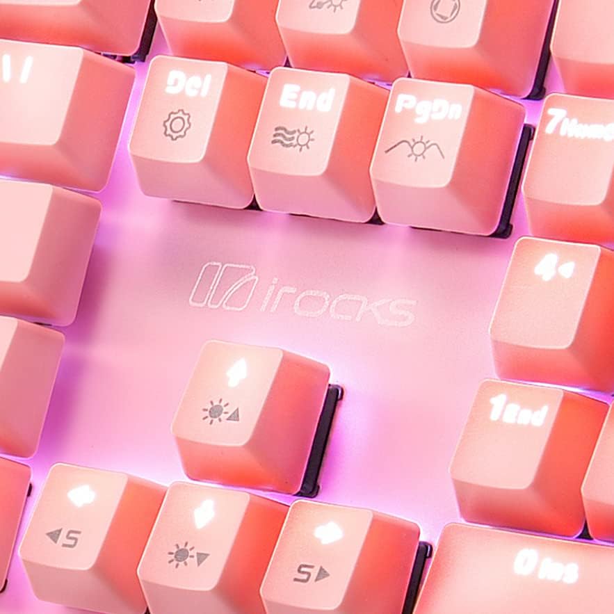 i-rocks K75M Illuminated Mechanical Keyboard, 104 Keys, PBT Keycaps, Backlit LED Light and Shortcut Keys - Programmable Light & Macro Recorder (Cherry MX Red Switch, Pink)