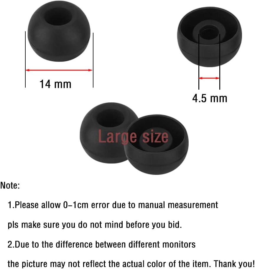 Earbud Replacement Tips - Silicone Earbud Caps for In-Ear Headphones, Black Large 10 Pairs