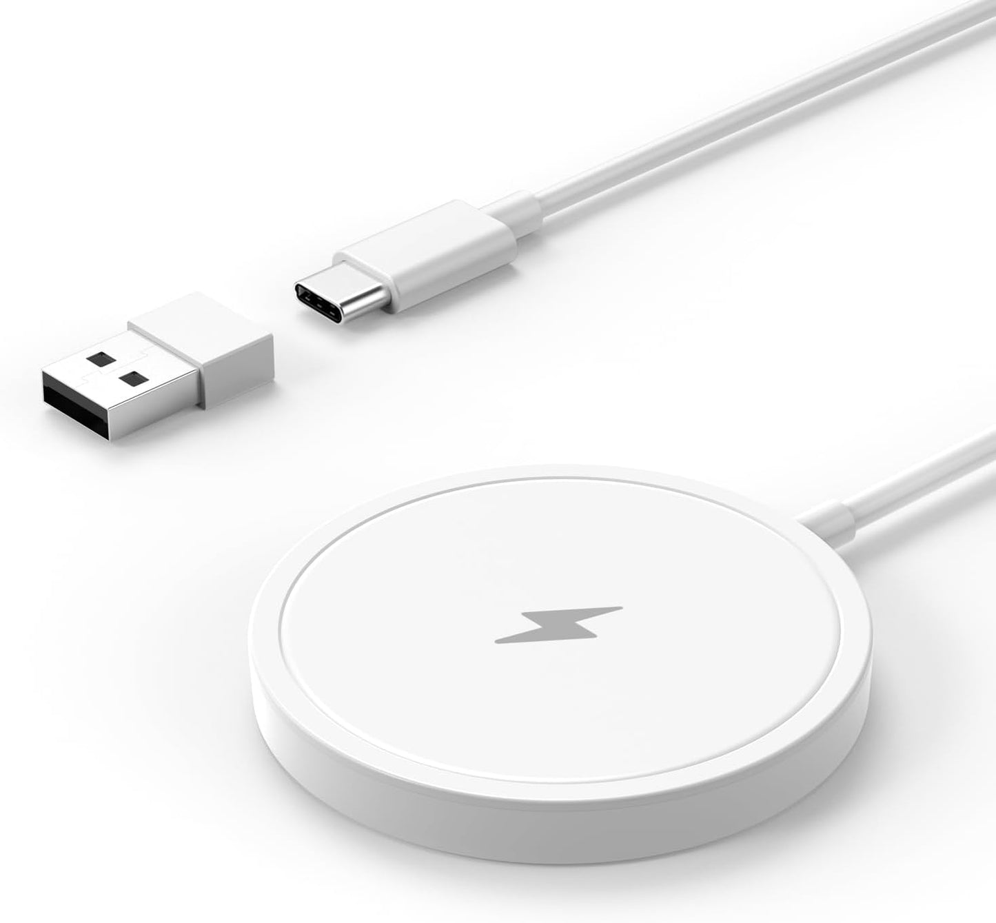 Magnetic Wireless Charger for iPhone 15W Wireless Charger Fast Mag Safe Wireless Charging Stand Pad Compatible for iPhone 16/16 Pro/Pro Max/15/14/13/12/Pro with Wall Charger for USB-A Converter, White