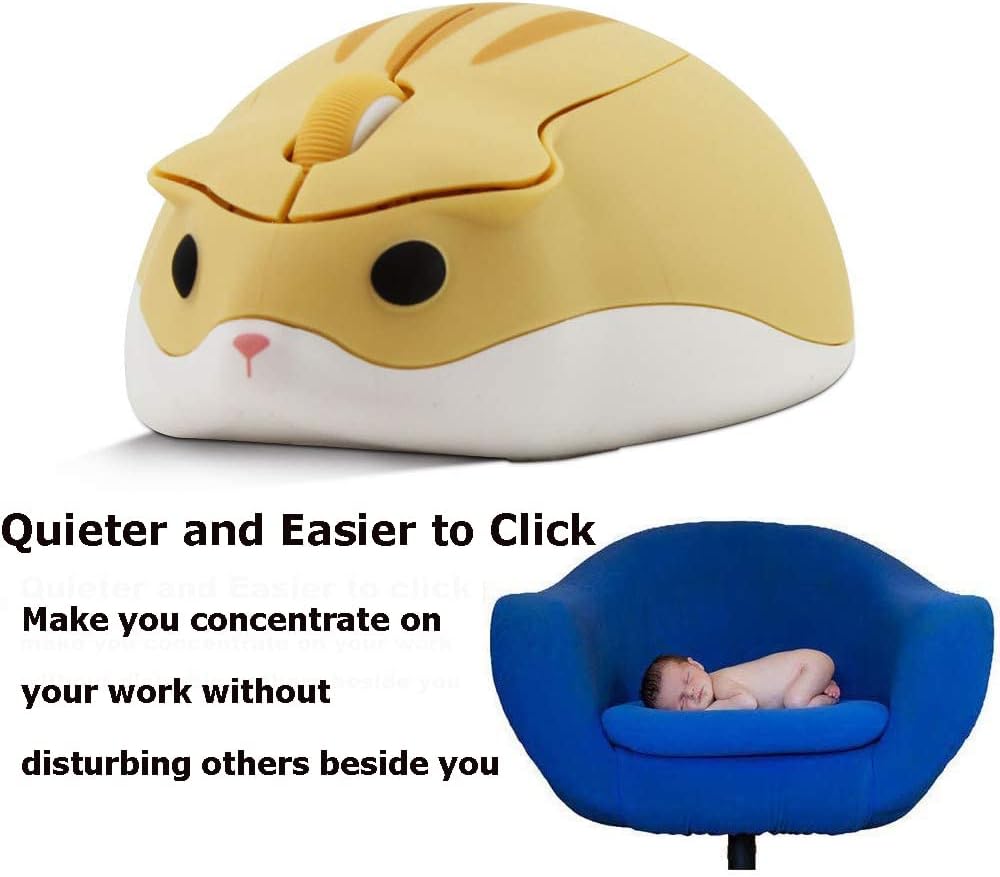 2.4GHz Wireless Mouse Cute Hamster Shape Less Noice Portable Mobile Optical 1200DPI USB Mice Cordless Mouse for PC Laptop Computer Notebook MacBook Kids Girl Men Women Adults Gift (Yellow)