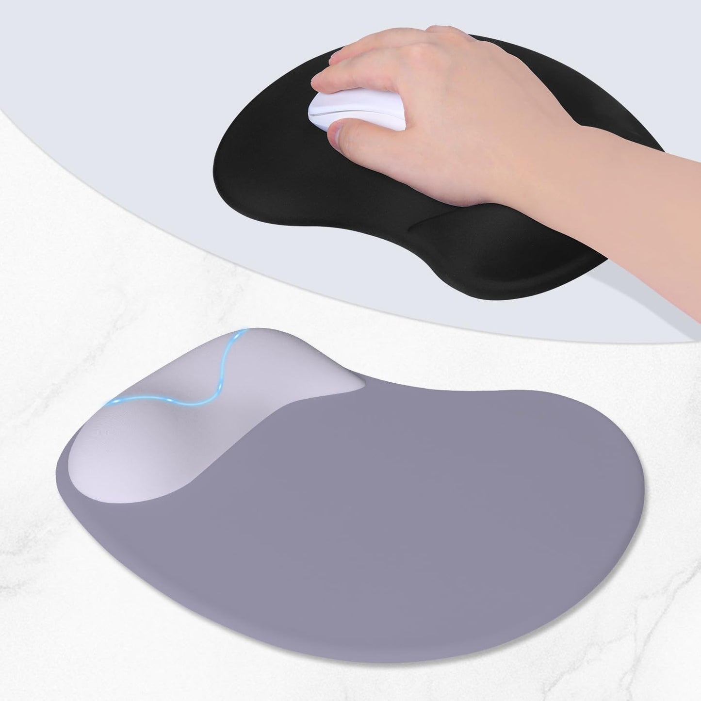 ITNRSIIET Ergonomic Mouse Pad, Cushioned Gel Wrist Rest, Non-Slip Base, Smooth Surface, Compatible with All Mice for Office & Gaming, Desk Accessory, 9.5 x 8.2 inch, Mist Gray