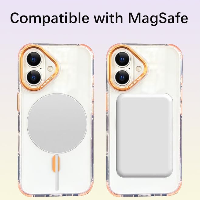 for iPhone 16 Case with Adjustable Phone Lanyard Strap, Compatible with MagSafe, Shockproof Military-Grade Protection, Magnetic Phone Case, Classic Clear Orange Hybrid Case, Yellowing Resistant