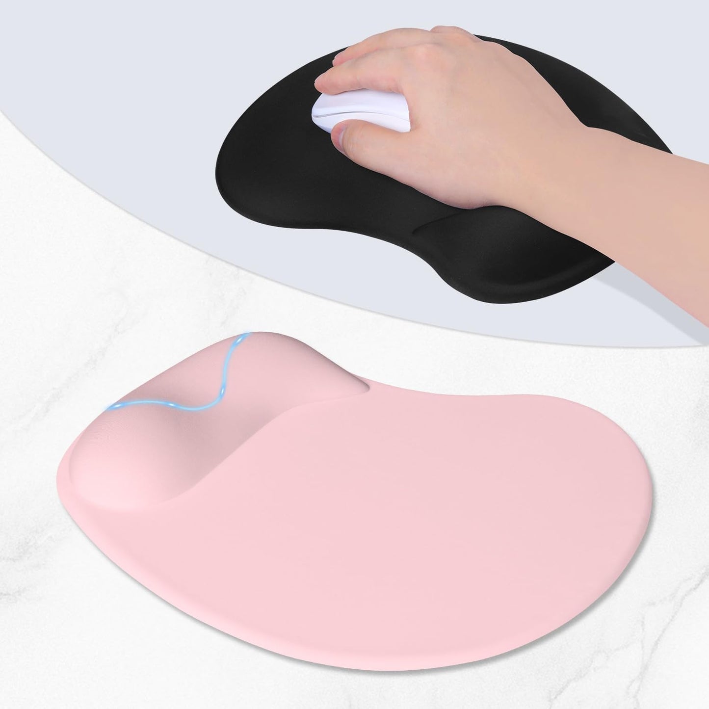 ITNRSIIET Ergonomic Mouse Pad, Cushioned Gel Wrist Rest, Non-Slip Base, Smooth Surface, Compatible with All Mice for Office & Gaming, Desk Accessory, 9.5 x 8.2 inch, Blush Pink