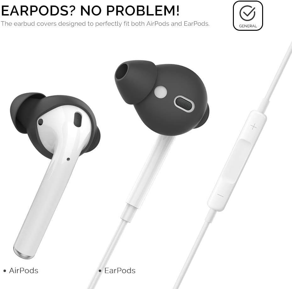 AhaStyle 3 Pairs AirPods Ear Tips Silicone Earbuds Cover [Not Fit in The Charging Case] Compatible with Apple AirPods (3 Pairs Large, Black)