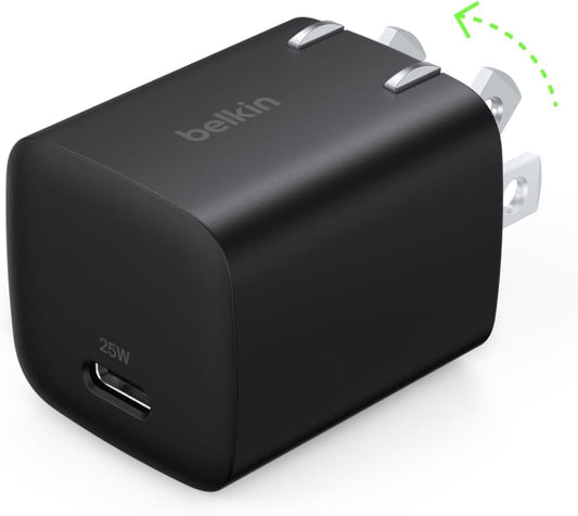 Belkin USB C Charger Block 25W – PD3.0 PPS Super Fast Charging - Samsung Galaxy S25, S24, S23, S22, Apple iPhone 16, iPhone 15/14/13 Plus, Pro, Pro Max, Google Pixel 9, Nintendo Switch, etc - Black