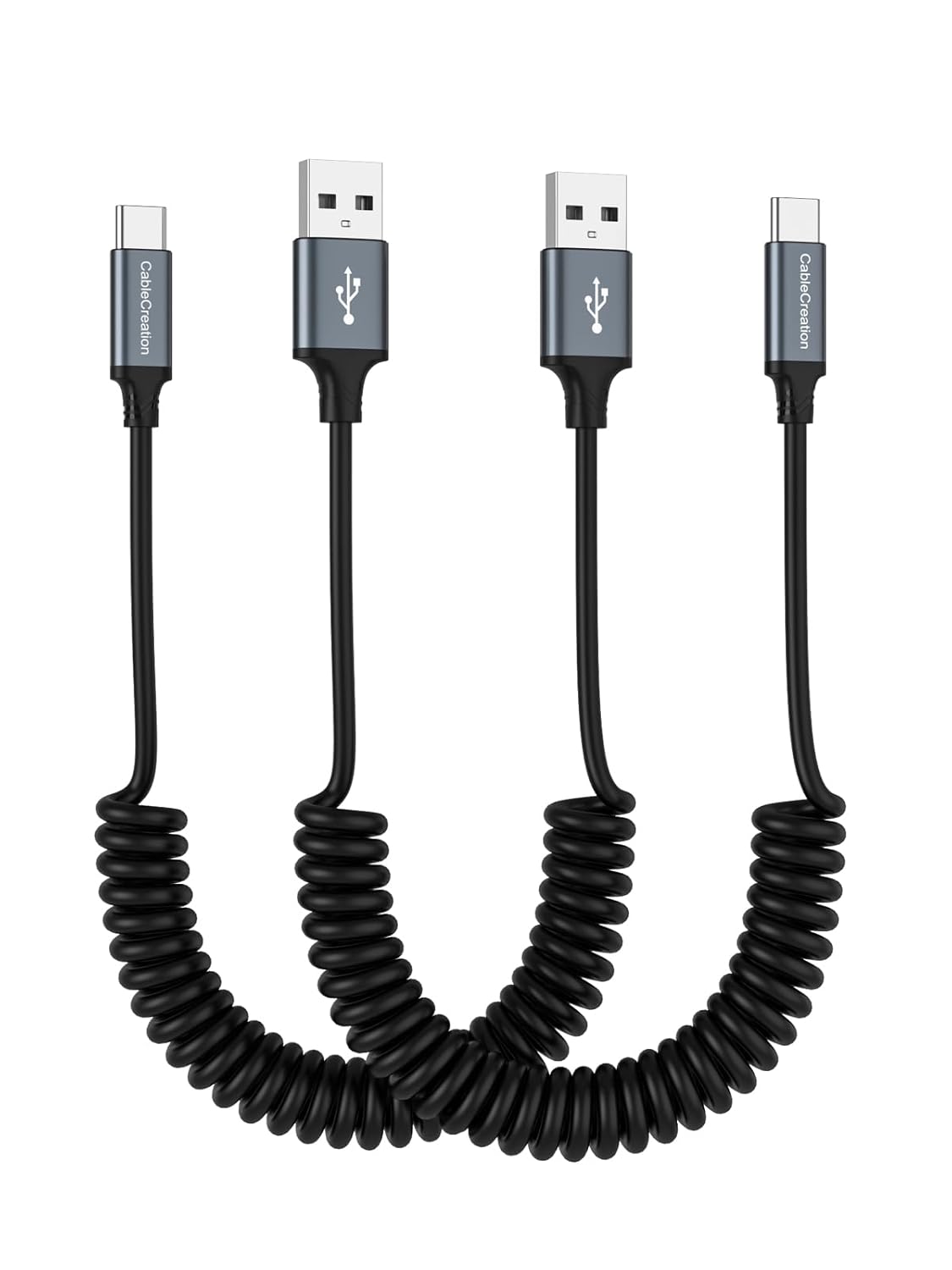 CableCreation Coiled USB C Cable 2Pack, Coiled USB A to USB C Cable for Car Type C Charger Cable for Carplay & Android Auto Compatible with iPhone 16,15, Samsung Galaxy S24 / S23, Pixel, Tablet
