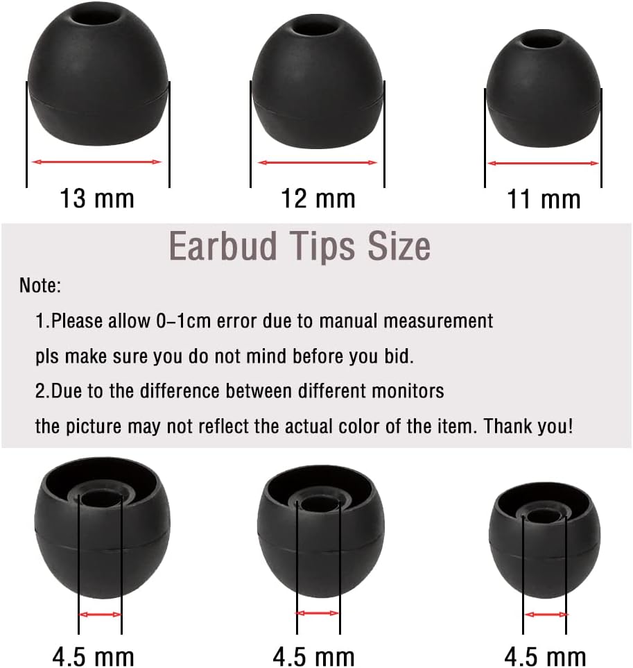 18 Pairs Silicone Earbud Tips Replacement Ear Tips Earbuds Cap for in- Ear Headphones Eartips (Inner Hole from 3.8mm-5.5mm Earphones) Earbud Replacement Tips Ear Buds Tips S M L,Black