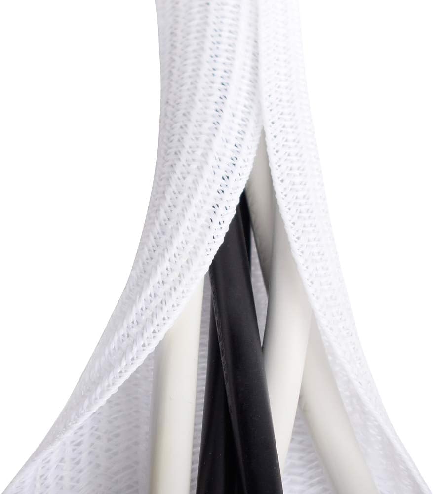 2 Pack 5ft - 1 inch White Cable Sleeve, Cable Organizer for Desk PC TV Computer, Wire Protector Cable Wrap Cover, Cord Management for Home Office