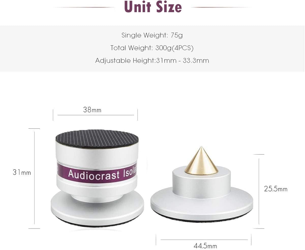 Audiocrast IF03S Speaker Isolators, Hi-End Speaker Spikes, HiFi Stand Feet Pads Shock Absorber Isolation Pucks, Speaker Resonance Reducer with Non-Slip Mat for Turntable Amp CD DAC Recorder