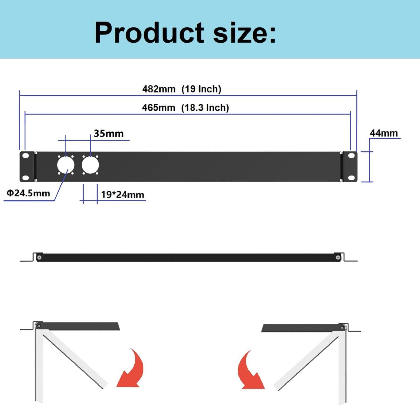 1U Hinged Rack Panel 2D XLR HDMI Audio Rack Mount Panel for 19 inches Rack Mount (2D)