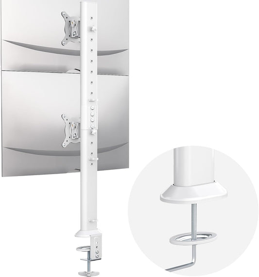 Hemudu Dual Monitor Articulating Desk Mount Arm Stand - Vertical Stack Screen Supports Two 13 to 34 Inch Computer Monitors with C Clamp White