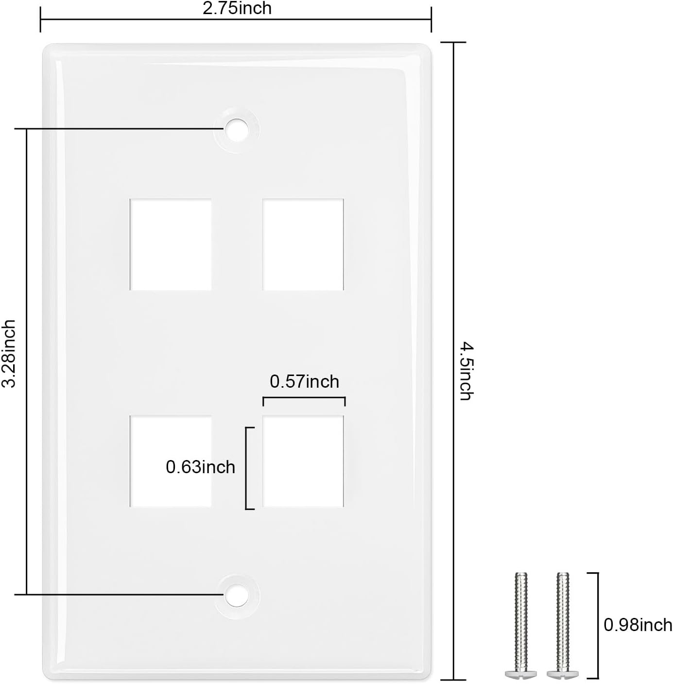 FGB 4-Port Keystone Wall Plate 20-Pack, Low-Profile Single Gang Wall Plates for RJ45, HDMI, and Coax Keystone Inserts, White