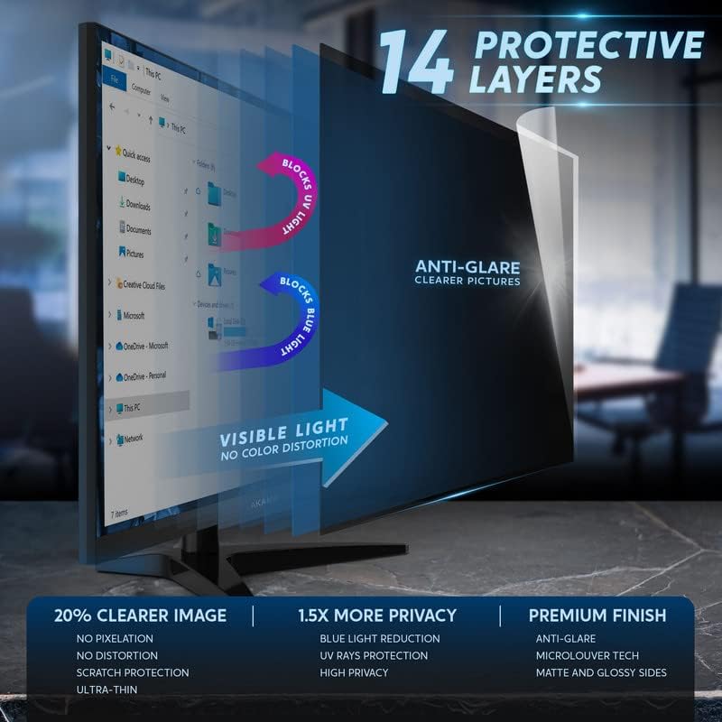 27 inch Computer Privacy Screen (16:10) - Black Security Shield - Desktop Monitor Protector - UV & Blue Light Filter by Akamai