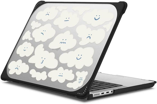 CASETiFY Bounce MacBook Pro 16-inch (M3/M4) Case [Enhanced Protective Corner Design/Ventilation Cutouts/Anti-Slip Grip] - Cute Clouds by Eggsdoodz - Clear Black