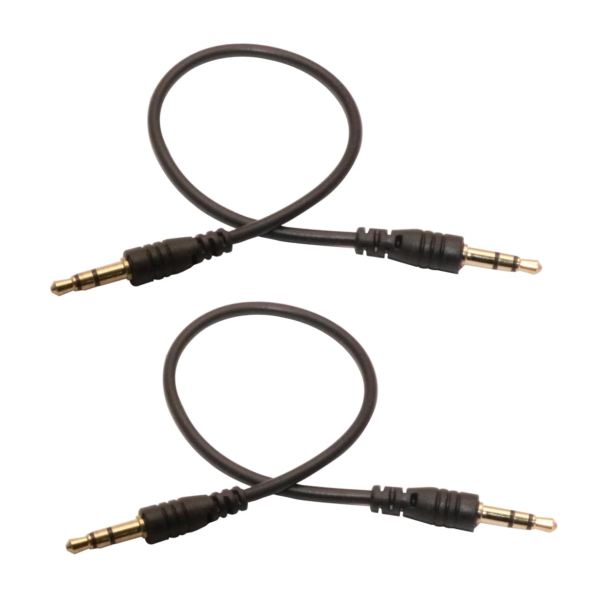 3.5mm Male to Male Audio Cable, 195mm Length, Gold-Plated Connectors, 2-Pack, Black