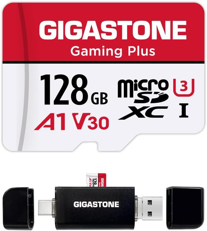GIGASTONE 128GB Micro SD Card with USB Type C Card Reader, Gaming Plus, MicroSDXC Memory Card for Nintendo-Switch 1, 4K Video Recording, UHS-I A1 U3 V30 C10, up to 100MB/s, with Adapter