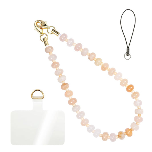Handmade Natural Gemstone Crystal Beaded Charm Cell Phone Camera Lanyard, Hands-Free Wrist Strap, Phone Chain String, Keychain Decor for Walle (Pink Agate)