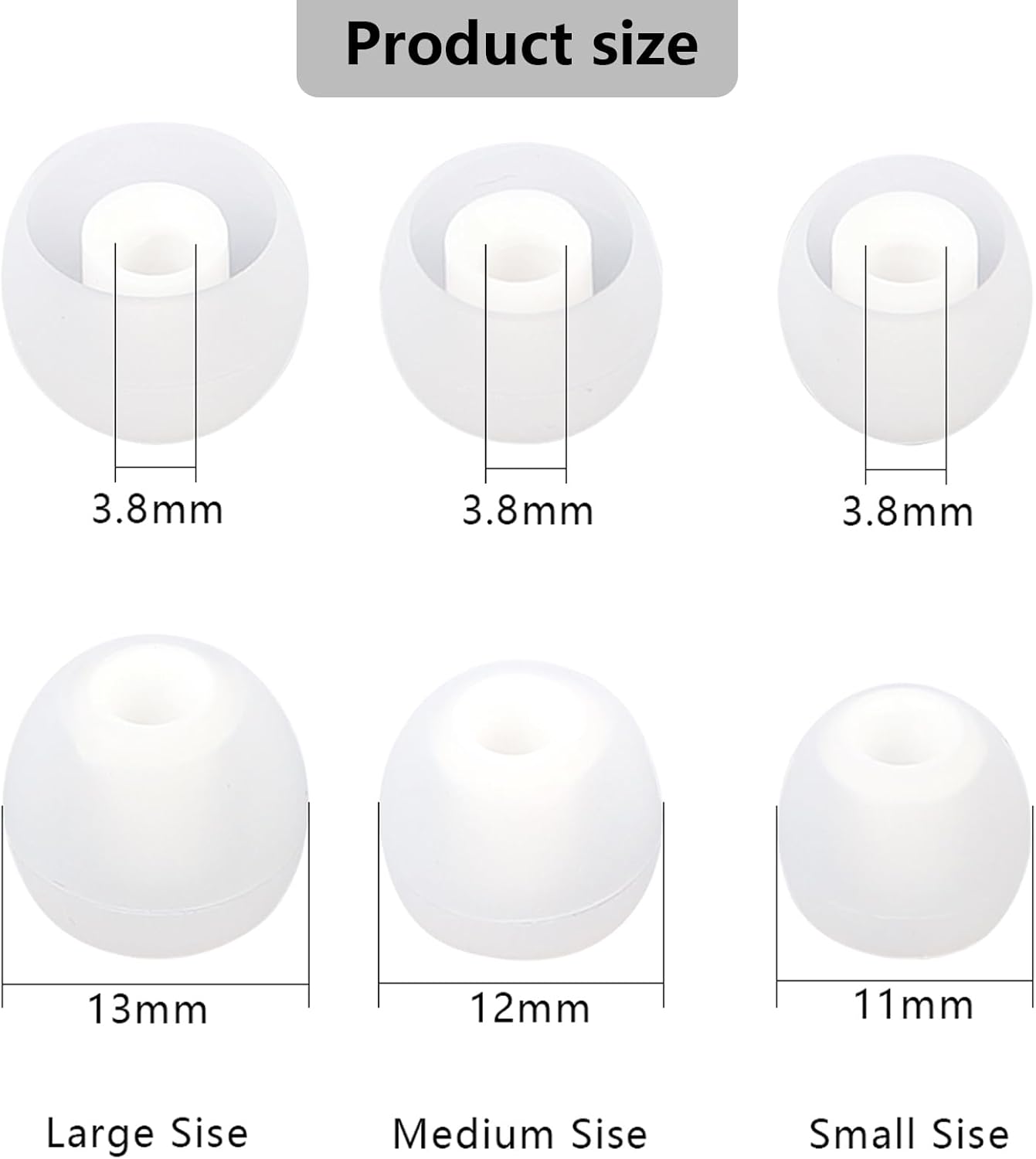 Earbud Replacement Tips Silicone Earbud Tips Ear Tips Fit for in-Ear Headphones (Inner Hole 3.8mm -5.1mm) Earbud Rubber Tips Earbud Covers 9 Pairs