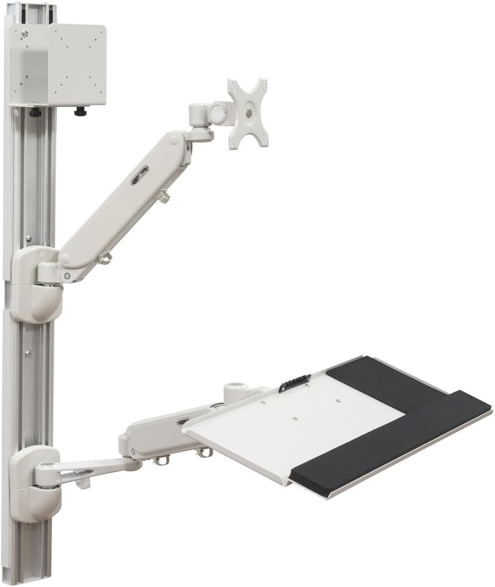 Displays2go Wall Mounted Computer Station, Monitor Mount, CPU Holder, Adjustable Arms (DWSSW01WT)