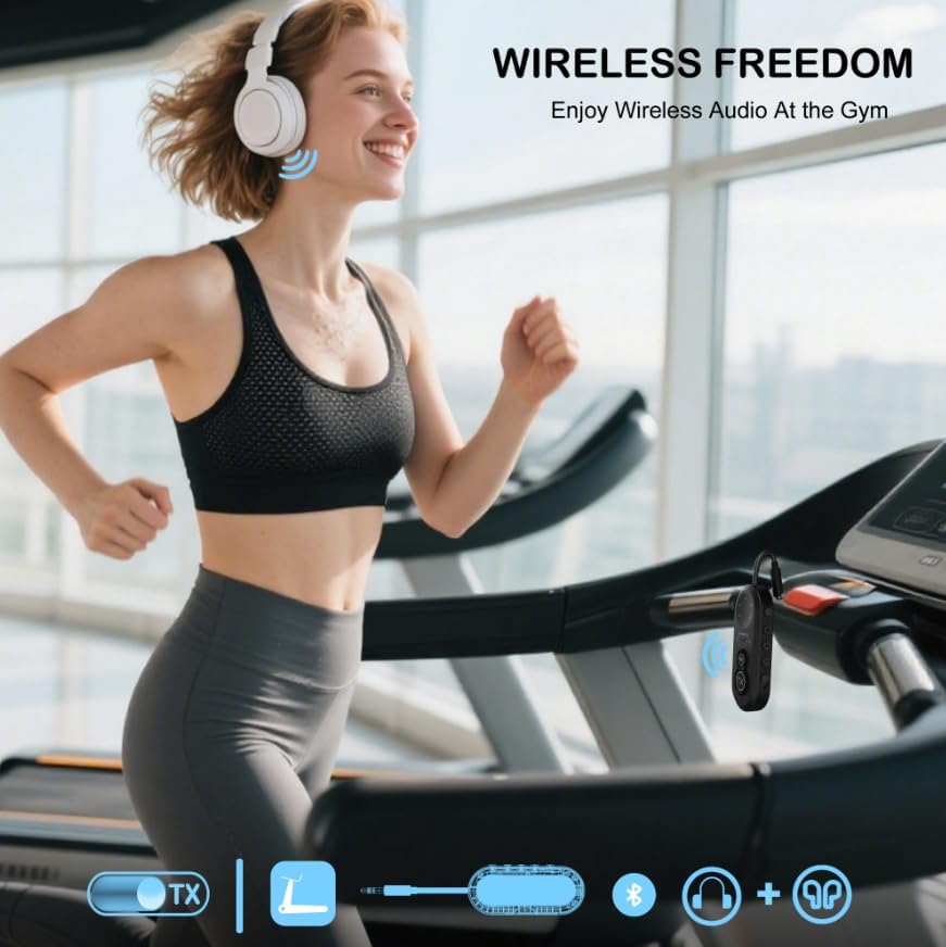 Bluetooth 5.4 Transmitter Receiver, 2 in One Airplane Audio Adapter with Low Latency, Dual Mode Connection for 2 Devices, Wireless Transmitter Adapter for Flight Travel/TV/Car/Gym/Home Stereo