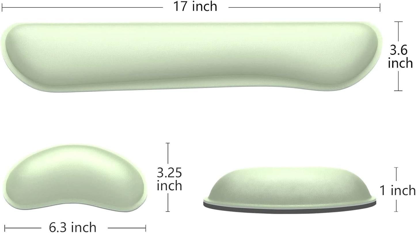 Dapesuom Enlarge Keyboard Wrist Rest, Memory Foam Wrist Cushion for Desk Mats Support, Cute Typing Pain Relief Keyboard Mouse Pad Rests Set with Non-Slip Base for Gaming Laptop Office, Lake Green